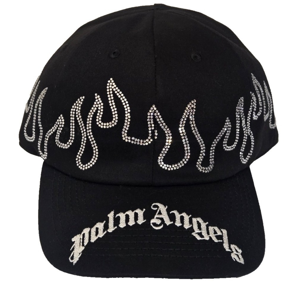 Palm Angels Jeweled Flames Fitted Baseball Cap Blk/White/rhinestones NWOT